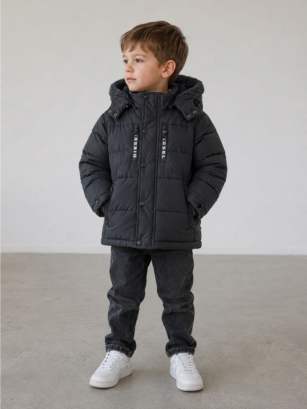 NWOT Diesel Boys Sherpa Fur Lined Hooded Puffer Coat Jacket Size 5/6